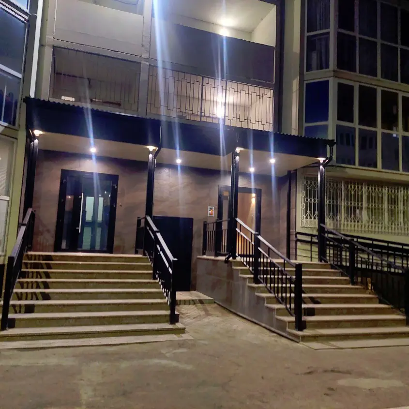 Фото 1 Отделка входной группы подъезда линеарными панелями